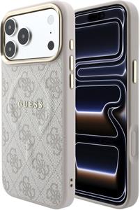 Guess PU Leather 4G Gold Frame Embossed MagSafe kryt pre iPhone 18 Pro, ružový