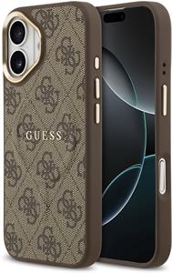 Guess PU Leather 4G Gold Frame MagSafe kryt pre iPhone 17, hnedý