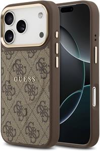 Guess PU Leather 4G Gold Frame MagSafe kryt pre iPhone 17 Pro, hnedý