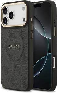 Guess PU Leather 4G Gold Frame MagSafe kryt pre iPhone 17 Pro Max, čierny