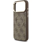 Guess PU Leather 4G Gold Frame MagSafe kryt pre iPhone 17 Pro Max, hnedý