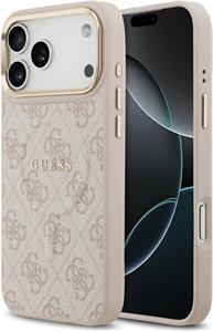 Guess PU Leather 4G Gold Frame MagSafe kryt pre iPhone 17 Pro Max, ružový