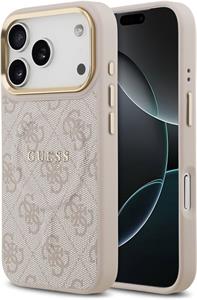 Guess PU Leather 4G Gold Frame MagSafe kryt pre iPhone 17 Pro, ružový