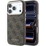 Guess PU Leather 4G Gold Frame MagSafe kryt pre iPhone 18 Pro, hnedý