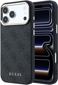 Guess PU Leather 4G Gold Frame MagSafe kryt pre iPhone 18 Pro Max, čierny