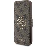 Guess PU Leather 4G Metal Logo Book puzdro pre iPhone 15 Pro, hnedé