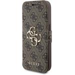 Guess PU Leather 4G Metal Logo Book puzdro pre iPhone 15 Pro Max, hnedé