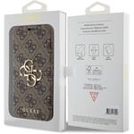 Guess PU Leather 4G Metal Logo Book puzdro pre iPhone 15 Pro Max, hnedé