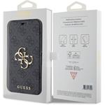 Guess PU Leather 4G Metal Logo Book puzdro pre iPhone 15 Pro, sivé