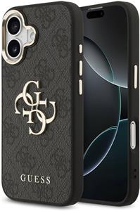Guess PU Leather 4G Metal Logo Gold Frame kryt pre iPhone 17, čierny