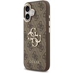 Guess PU Leather 4G Metal Logo Gold Frame kryt pre iPhone 17, hnedý