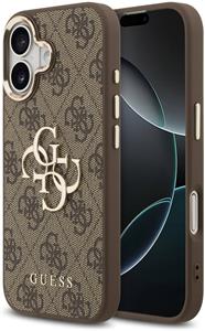 Guess PU Leather 4G Metal Logo Gold Frame kryt pre iPhone 17, hnedý