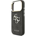 Guess PU Leather 4G Metal Logo Gold Frame kryt pre iPhone 17 Pro, čierny