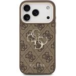 Guess PU Leather 4G Metal Logo Gold Frame kryt pre iPhone 17 Pro, hnedý