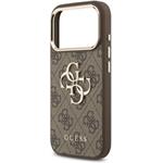 Guess PU Leather 4G Metal Logo Gold Frame kryt pre iPhone 17 Pro, hnedý