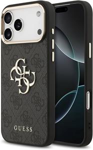 Guess PU Leather 4G Metal Logo Gold Frame kryt pre iPhone 17 Pro Max, čierny