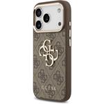 Guess PU Leather 4G Metal Logo Gold Frame kryt pre iPhone 17 Pro Max, hnedý
