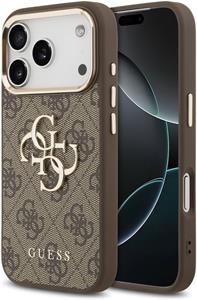 Guess PU Leather 4G Metal Logo Gold Frame kryt pre iPhone 17 Pro Max, hnedý