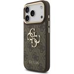 Guess PU Leather 4G Metal Logo Gold Frame kryt pre iPhone 18 Pro, hnedý