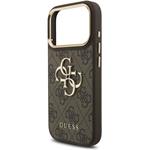 Guess PU Leather 4G Metal Logo Gold Frame kryt pre iPhone 18 Pro, hnedý