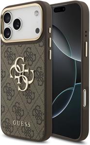 Guess PU Leather 4G Metal Logo Gold Frame kryt pre iPhone 18 Pro Max, hnedý