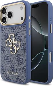Guess PU Leather 4G Metal Logo Gold Frame kryt pre iPhone 18 Pro Max, modrý