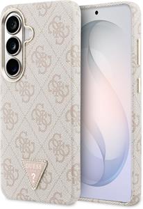 Guess PU Leather 4G Strass Triangle Logo Gold Frame Magnetic kryt pre Samsung Galaxy S26, ružový