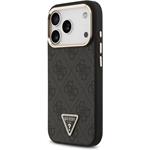 Guess PU Leather 4G Strass Triangle Logo Gold Frame MagSafe kryt pre iPhone 18 Pro, čierny