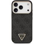 Guess PU Leather 4G Strass Triangle Logo Gold Frame MagSafe kryt pre iPhone 18 Pro, čierny