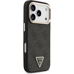 Guess PU Leather 4G Strass Triangle Logo Gold Frame MagSafe kryt pre iPhone 18 Pro, čierny