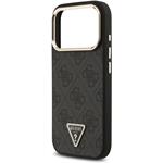 Guess PU Leather 4G Strass Triangle Logo Gold Frame MagSafe kryt pre iPhone 18 Pro, čierny