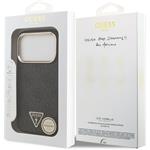 Guess PU Leather 4G Strass Triangle Logo Gold Frame MagSafe kryt pre iPhone 18 Pro, čierny