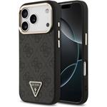 Guess PU Leather 4G Strass Triangle Logo Gold Frame MagSafe kryt pre iPhone 18 Pro, čierny