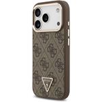 Guess PU Leather 4G Strass Triangle Logo Gold Frame MagSafe kryt pre iPhone 18 Pro, hnedý