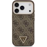 Guess PU Leather 4G Strass Triangle Logo Gold Frame MagSafe kryt pre iPhone 18 Pro, hnedý