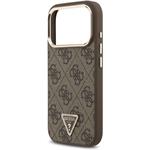 Guess PU Leather 4G Strass Triangle Logo Gold Frame MagSafe kryt pre iPhone 18 Pro, hnedý