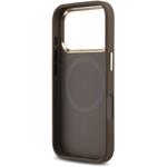 Guess PU Leather 4G Strass Triangle Logo Gold Frame MagSafe kryt pre iPhone 18 Pro, hnedý
