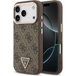 Guess PU Leather 4G Strass Triangle Logo Gold Frame MagSafe kryt pre iPhone 18 Pro, hnedý