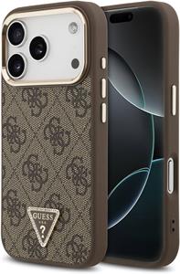 Guess PU Leather 4G Strass Triangle Logo Gold Frame MagSafe kryt pre iPhone 18 Pro, hnedý