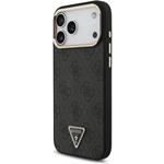 Guess PU Leather 4G Strass Triangle Logo Gold Frame MagSafe kryt pre iPhone 18 Pro Max, čierny
