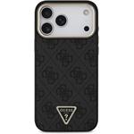 Guess PU Leather 4G Strass Triangle Logo Gold Frame MagSafe kryt pre iPhone 18 Pro Max, čierny