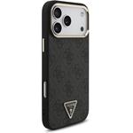 Guess PU Leather 4G Strass Triangle Logo Gold Frame MagSafe kryt pre iPhone 18 Pro Max, čierny