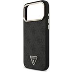 Guess PU Leather 4G Strass Triangle Logo Gold Frame MagSafe kryt pre iPhone 18 Pro Max, čierny
