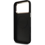Guess PU Leather 4G Strass Triangle Logo Gold Frame MagSafe kryt pre iPhone 18 Pro Max, čierny