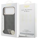Guess PU Leather 4G Strass Triangle Logo Gold Frame MagSafe kryt pre iPhone 18 Pro Max, čierny