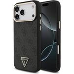 Guess PU Leather 4G Strass Triangle Logo Gold Frame MagSafe kryt pre iPhone 18 Pro Max, čierny
