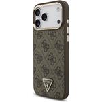 Guess PU Leather 4G Strass Triangle Logo Gold Frame MagSafe kryt pre iPhone 18 Pro Max, hnedý