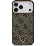Guess PU Leather 4G Strass Triangle Logo Gold Frame MagSafe kryt pre iPhone 18 Pro Max, hnedý