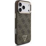 Guess PU Leather 4G Strass Triangle Logo Gold Frame MagSafe kryt pre iPhone 18 Pro Max, hnedý