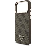 Guess PU Leather 4G Strass Triangle Logo Gold Frame MagSafe kryt pre iPhone 18 Pro Max, hnedý